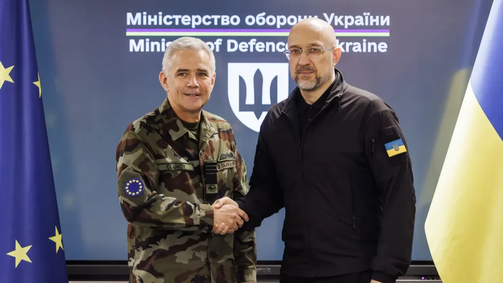 Shmyhal Meets EU Military Chief to Discuss Security and Defense Shmyhal Meets EU Military Chief to Discuss Security and Defense. Source: mod-gov-ua