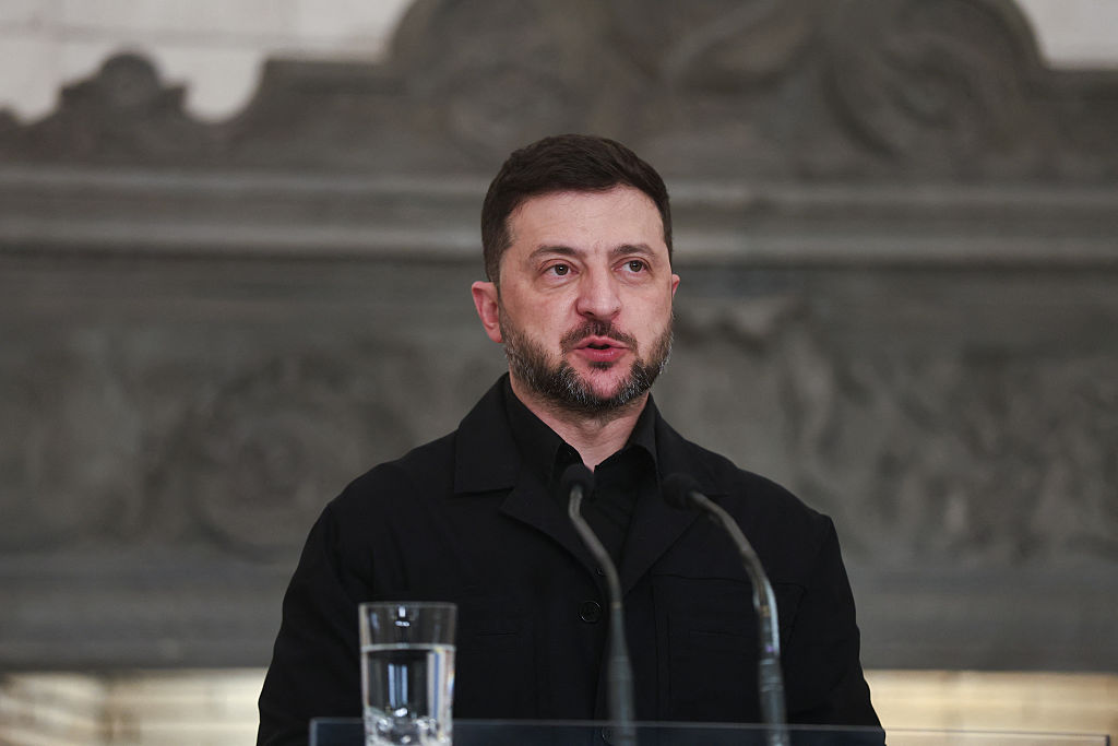 Photo: President of Ukraine Volodymyr Zelenskyy during press statements at Maximos Mansion in Athens, Greece during an unofficial visit in Greece, on November 16, 2025. Source: Getty Images/Dimitris Kapantais