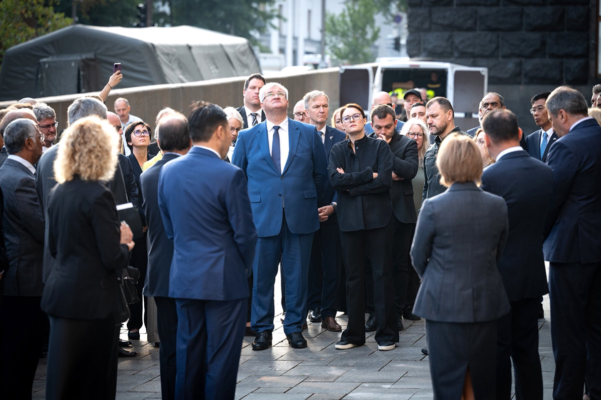 Foreign Envoys Shown Ukraine’s Cabinet Building Damaged in Russian Strike Photo: Foreign Envoys Shown Ukraine’s Cabinet Building Damaged in Russian Strike. Source: x-com-andrii-sybiha