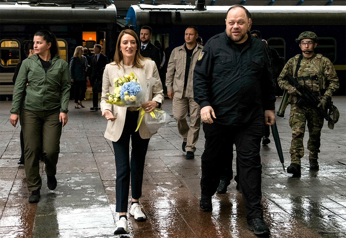 Photo: European Parliament President Roberta Metsola Arrives in Kyiv. Source: x-com-EP-President