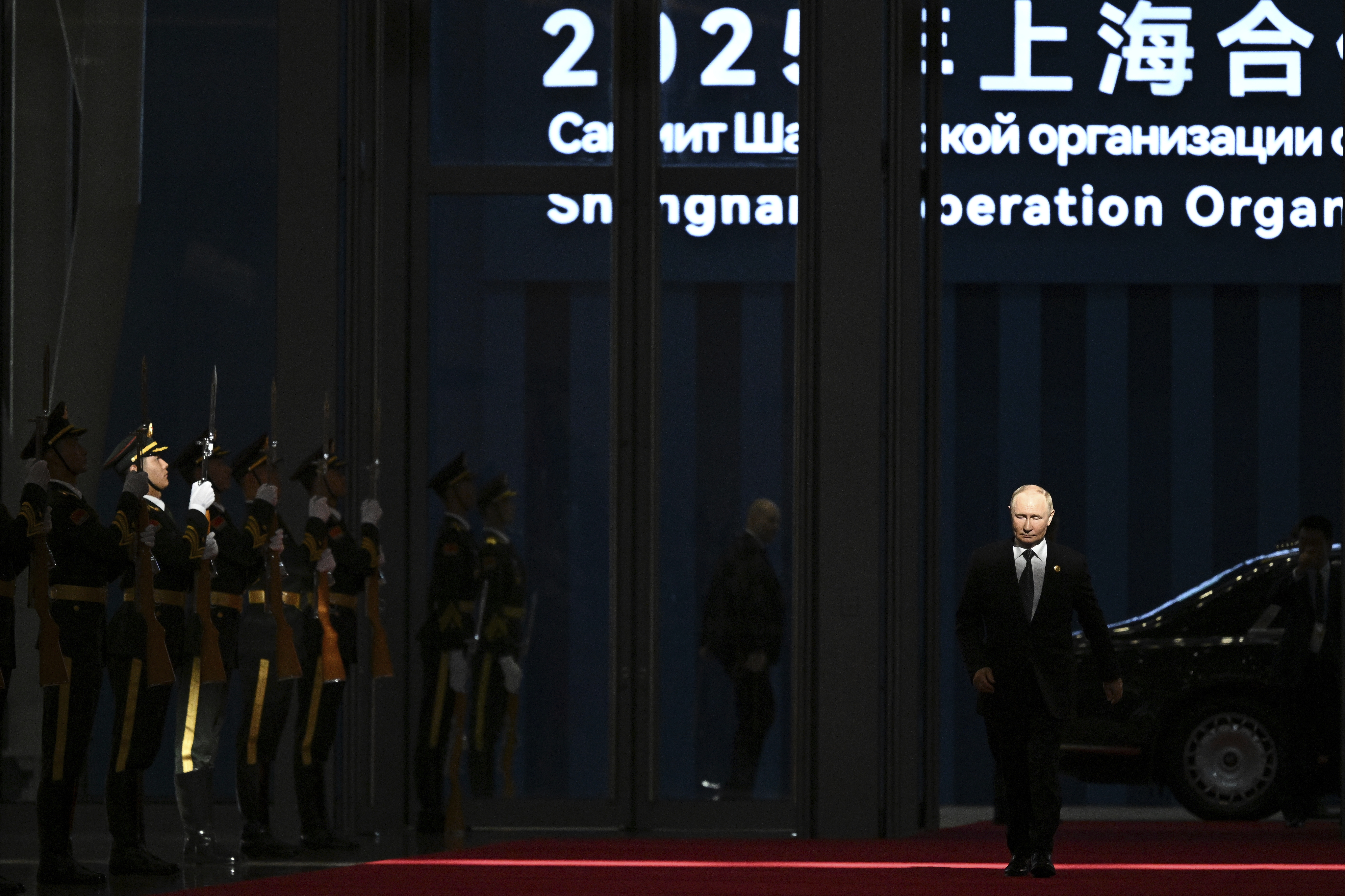 Russian President Vladimir Putin arrives at the Shanghai Cooperation Organization (SCO) summit in Tianjin, China, Monday, Sept. 1, 2025. Source: Sergei Bobylev, AP